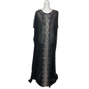 Le Mirage Kaftan Dress Cover Up Semi Sheer Embellished Black Sz 48/XXL Resort